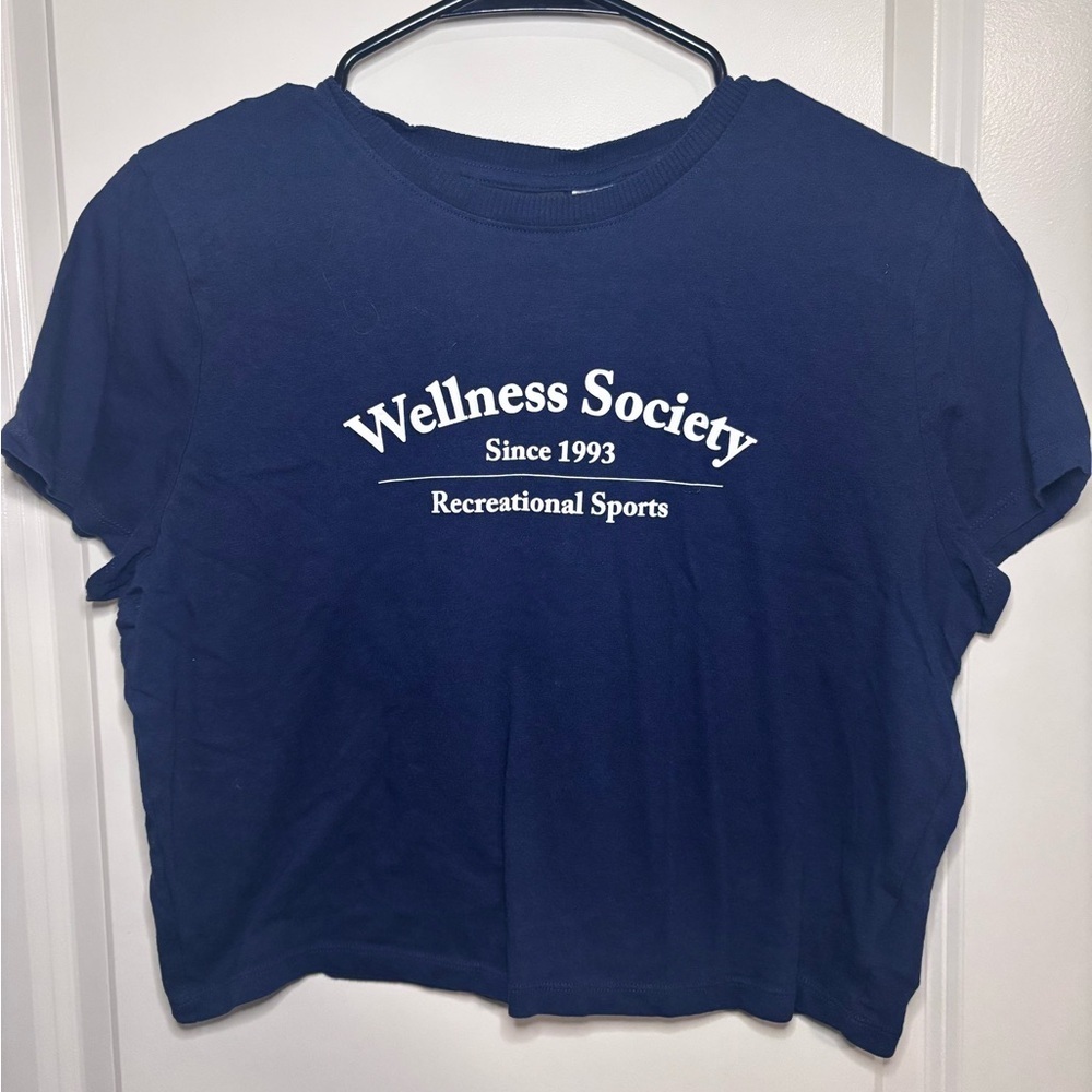 Wellness Society Navy Blue Cropped Graphic Tee